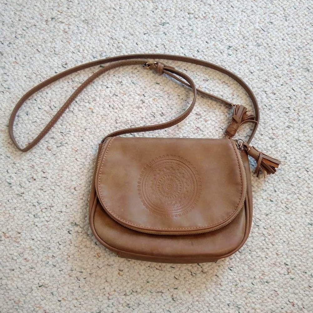 Faux Leather Crossbody Bag w/pink paisley interior